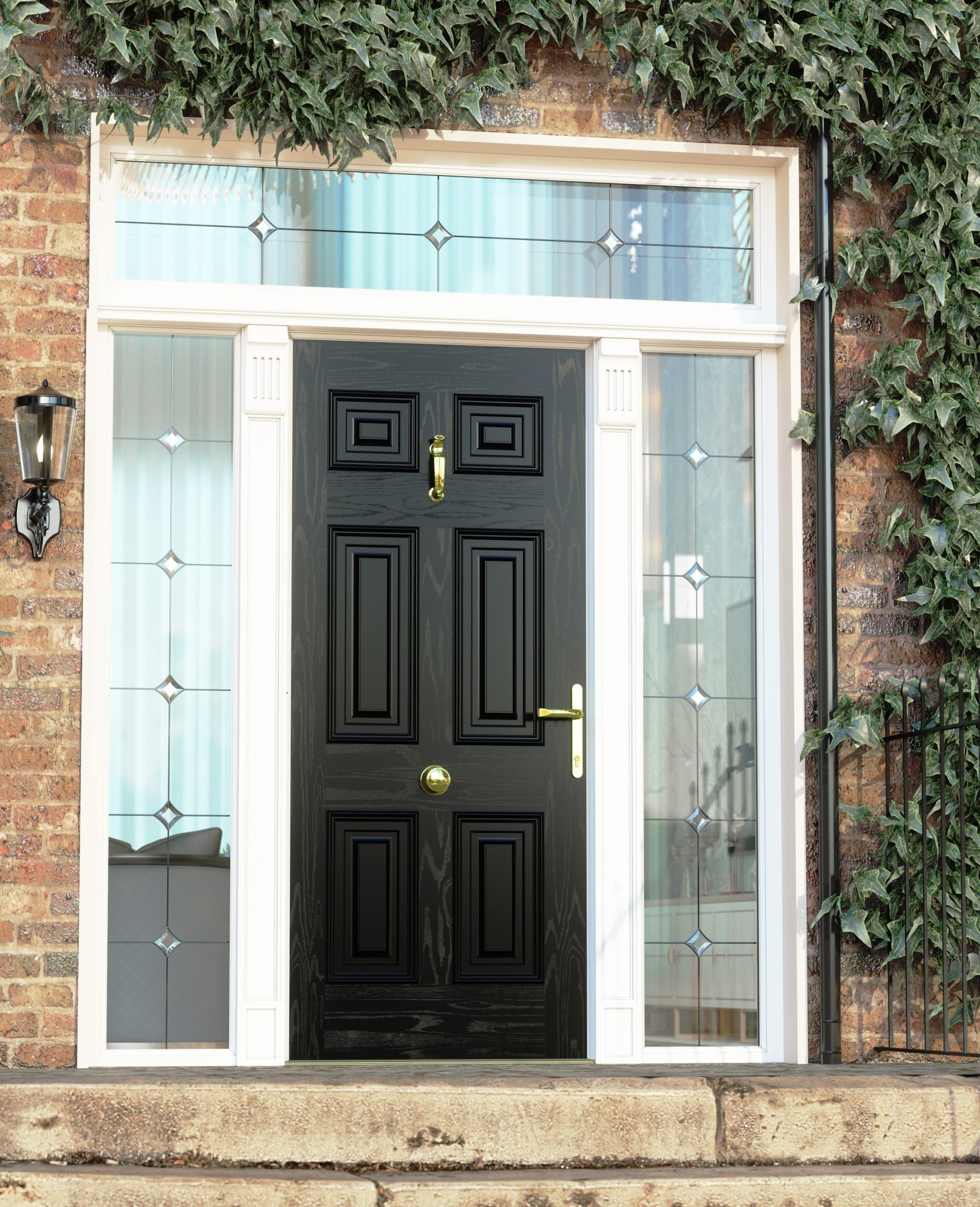 White composite entrance door with matching frame and sidelight